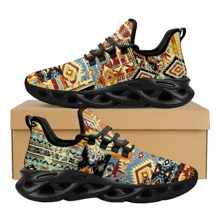 

Fashion Tribal Sneakers Casual Lace up Platform Shoes Ethnic American Traditional Print Mesh Knit Shoes for Women