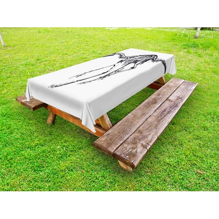 

Dinosaur Outdoor Tablecloth Skeleton Prehistoric Wild Animal Raptor Predator Bones Extinct Species Archeology Decorative Washable Fabric Picnic Table Cloth 58 X 84 Inches Black White by Ambesonne