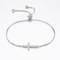 thumbnail image 5 of 6pc Adjustable Brass Bolo Bracelets Slider Bracelets with Cubic Zirconia and Box Chains Cross Platinum 10-1/4 inch(260mm), 5 of 5