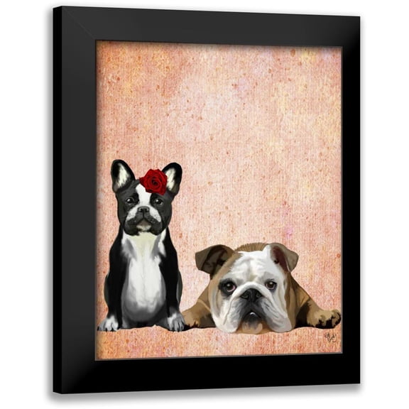 Fab Funky 12x14 Black Modern Framed Museum Art Print Titled - French Bulldog and English Bulldog