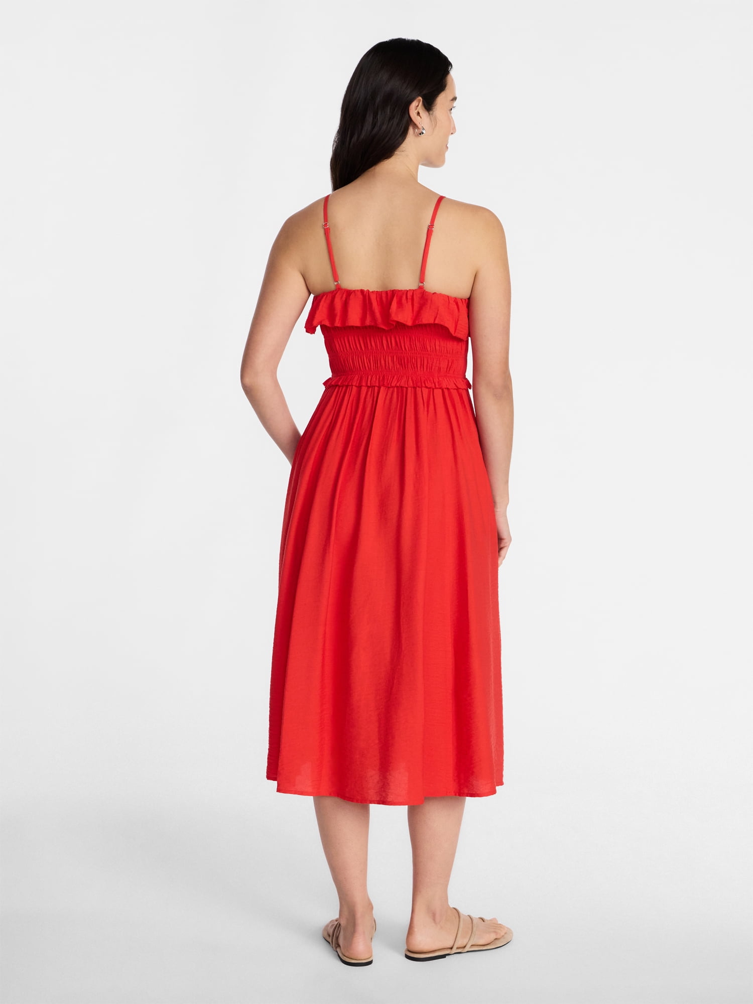 Time and Tru Women's Sleeveless Smocked Midi Dress, Sizes XS-XXXL