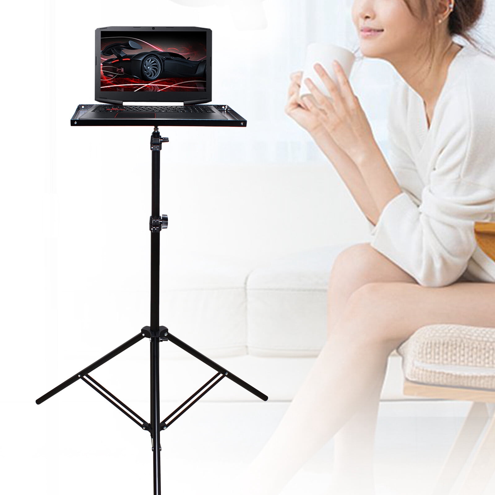 Modern Floor Mount Black Angle &Height Adjustable 69-190cm Laptop Desk Over Sofa Bed Notebook Table Stand