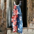 thumbnail image 2 of Cavosen Women's Overalls Independence Day Oversized Patriotic Jumpsuits Wide Leg Long Overalls with Pocket Red White and Blue Holiday Rompers, 2 of 5