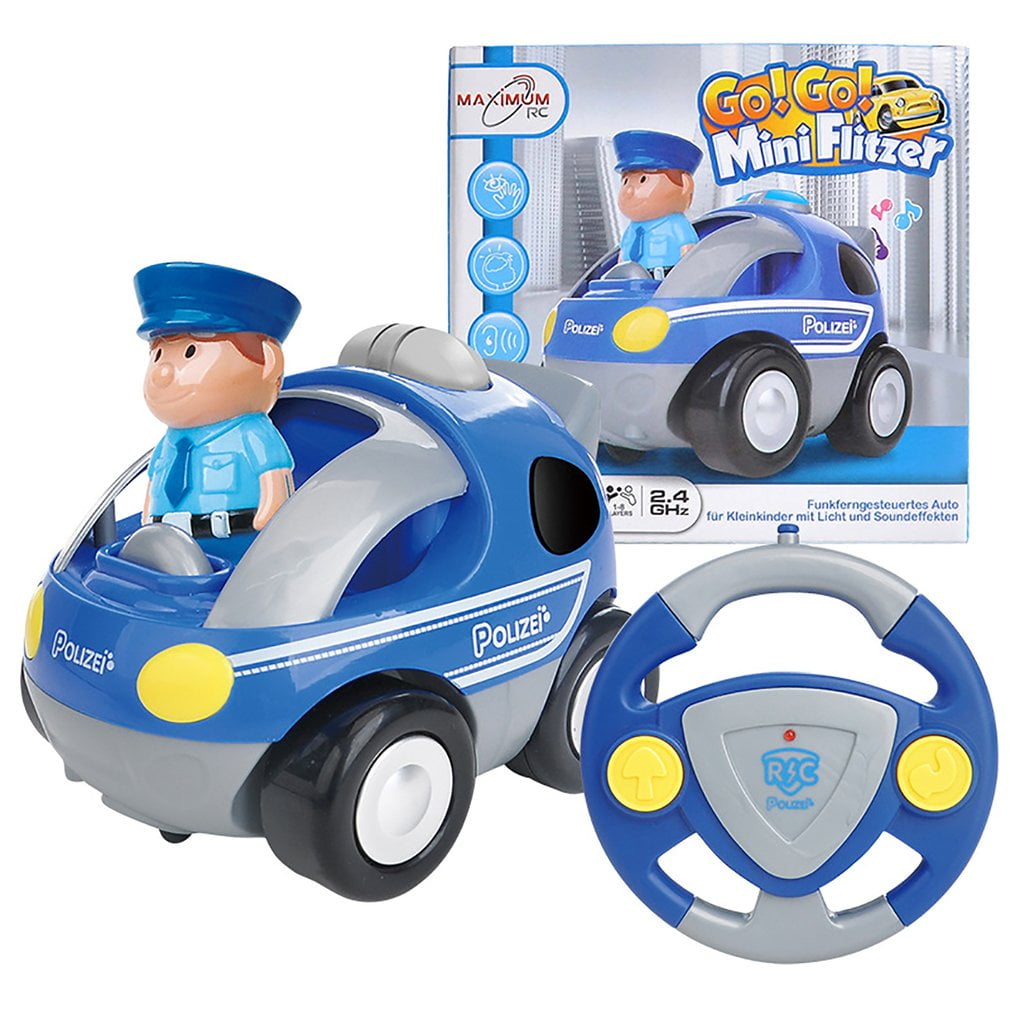 1:18 Scale Steering Wheel Remote Control Vehicle Cartoon Police Car Kid Toy Gift 