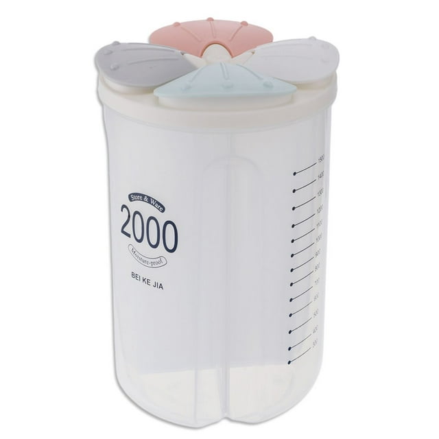 Food Container Grids Scaled Grain Storage Organizer Dust-proof Kitchen Cabinet Tea Box with Lid 4 Grids 2000ml