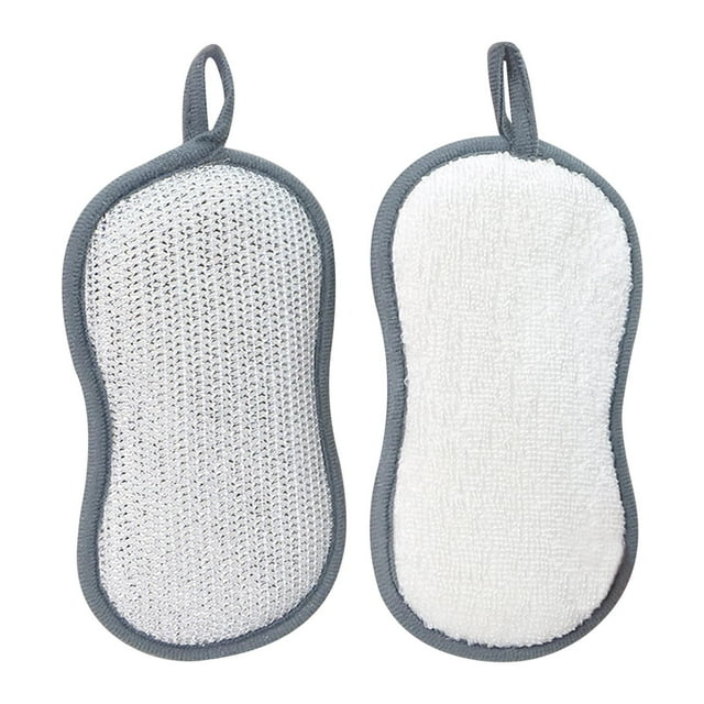 Paño de esponja de fibra de bambú de doble cara con alambre de plata para lavavajillas y limpieza de cocina (1 unidad)