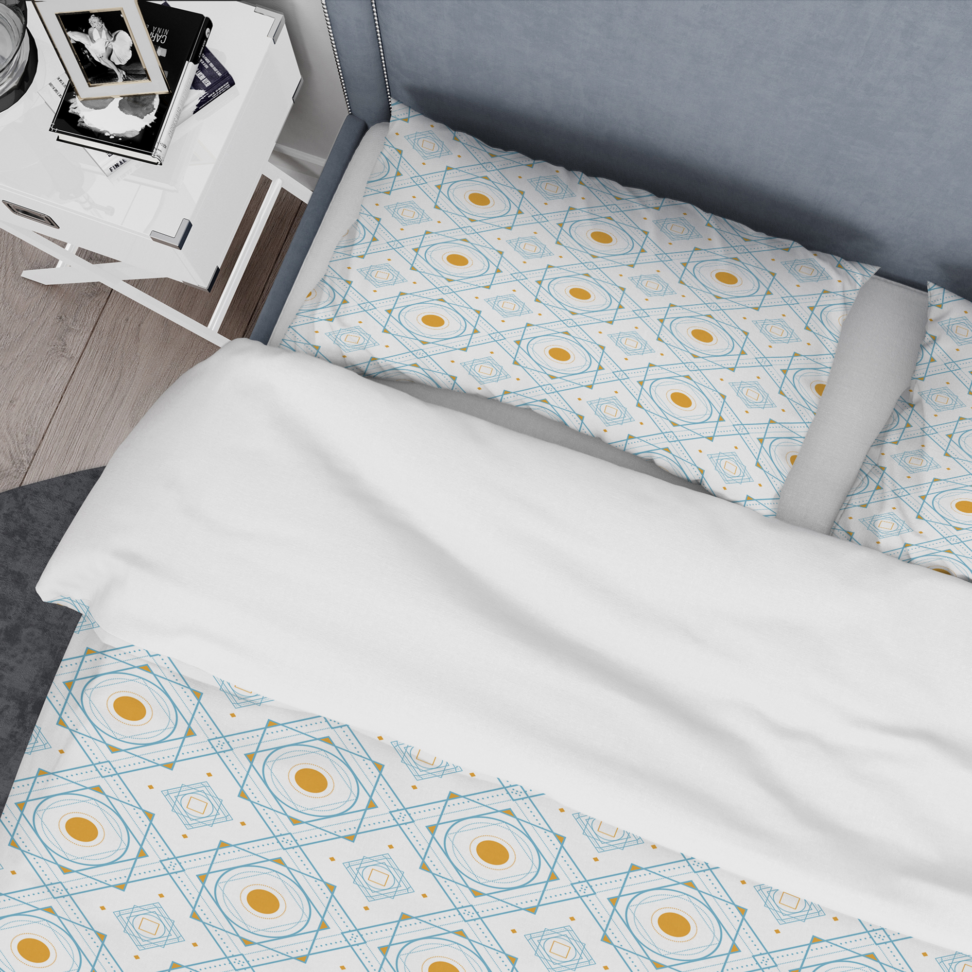 Designart 'Retro Minimal Patttern in Orange And Bluye' Mid-Century Modern Duvet Cover Set