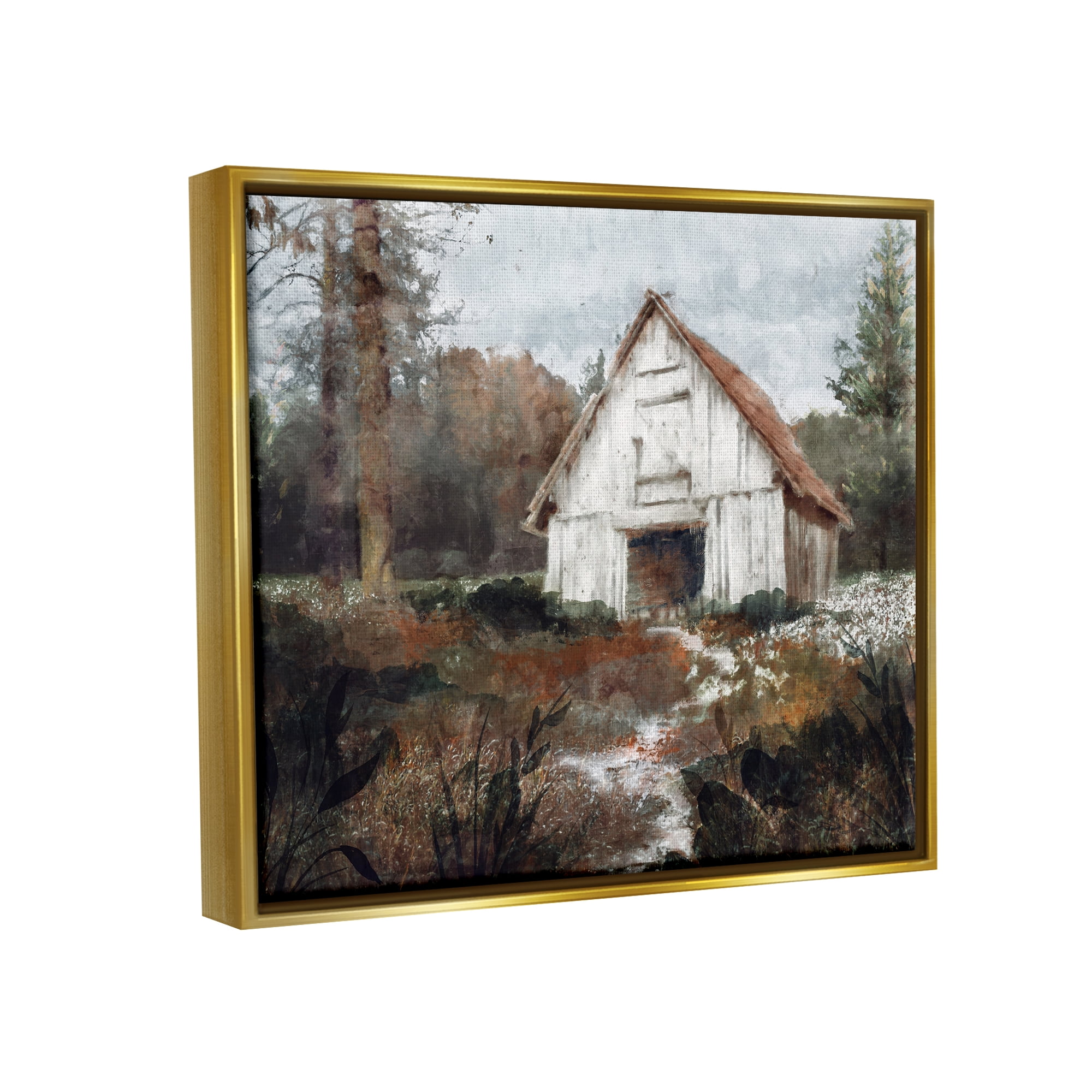 Stupell Industries Quiet Woodland Cabin Landscape Landscape Painting Gold Floater Framed Art Print Wall Art