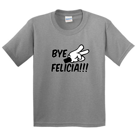 Trendy USA 432 - Youth T-Shirt Bye Felicia Cartoon Hands Peace Funny Humor Friday Movie Small Heather