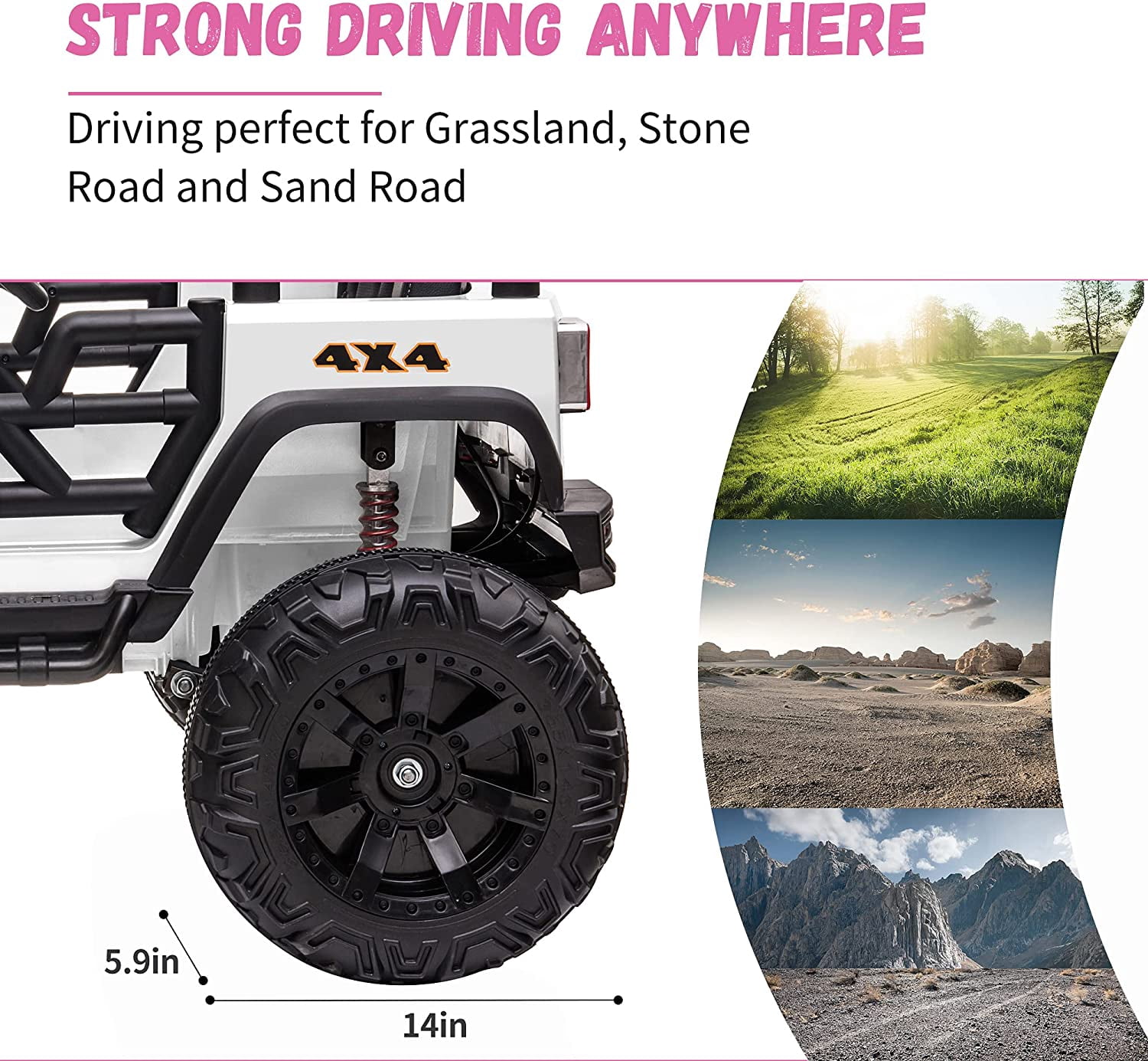 48.4" Large Ride On Car for Kids, Battery Powered Electric Car with 2 Seats, Remote Control, 14" Large Suspension Wheels, White