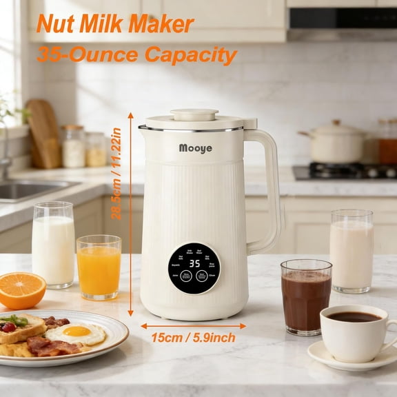 8-in-1 Automatic Nut Milk Maker Machine, 35oz Multi-Functional Soybean Milk Maker with 10 Blades, Plant-Based, Oat, Almond, Dairy Free Beverages with 12h Timer, Heating, Auto-clean, Keep Warm 2h