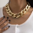 thumbnail image 3 of Gargantilla de cadena de eslabones cubanos punk, collar de cadena gruesa de plástico, elegante collar de clavícula en capas, accesorios de hiphop para mujeres y niñas (oro), 3 of 5