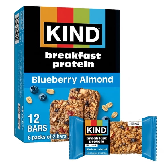 KIND Blueberry Almond Breakfast Protein Bars, 6-Count, 1 Cardboard Box