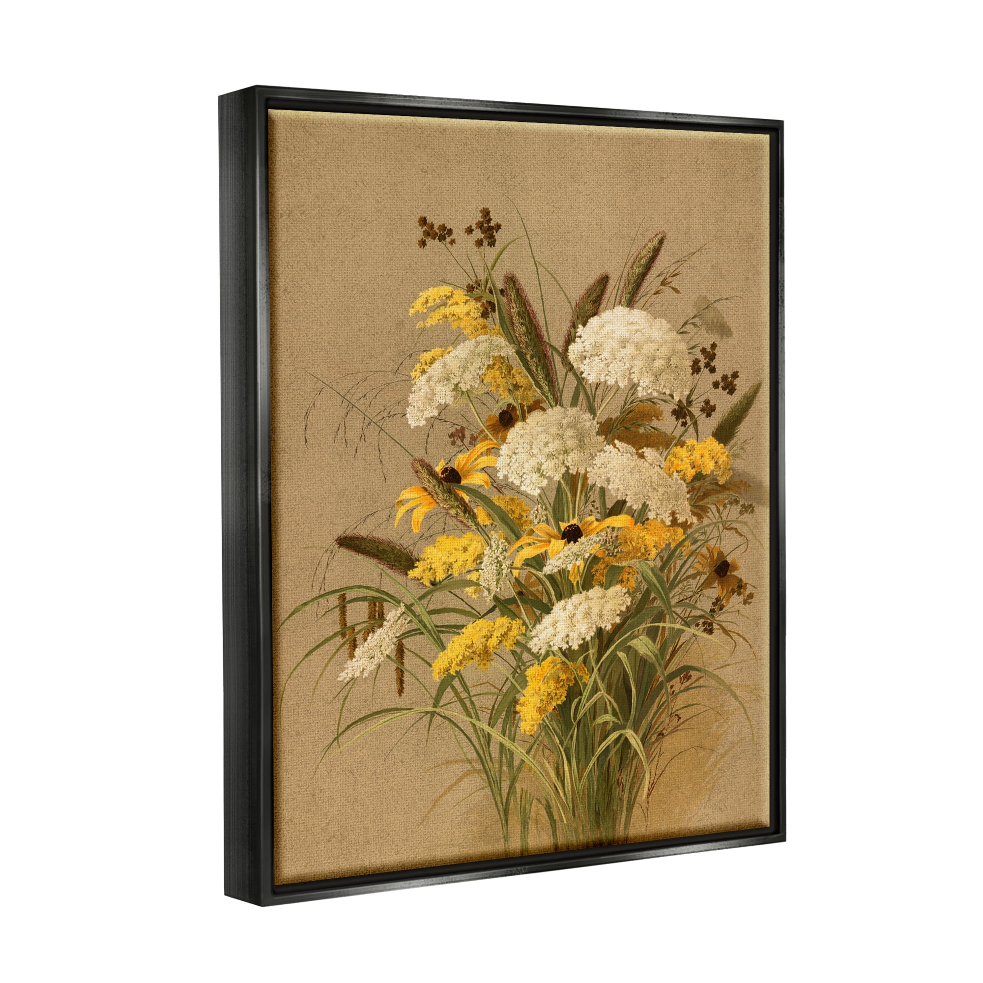 Stupell Industries Vintage Daisy Bouquet Botanical & Floral Painting Black Floater Framed Canvas Art Print Wall Art, 17 x 21