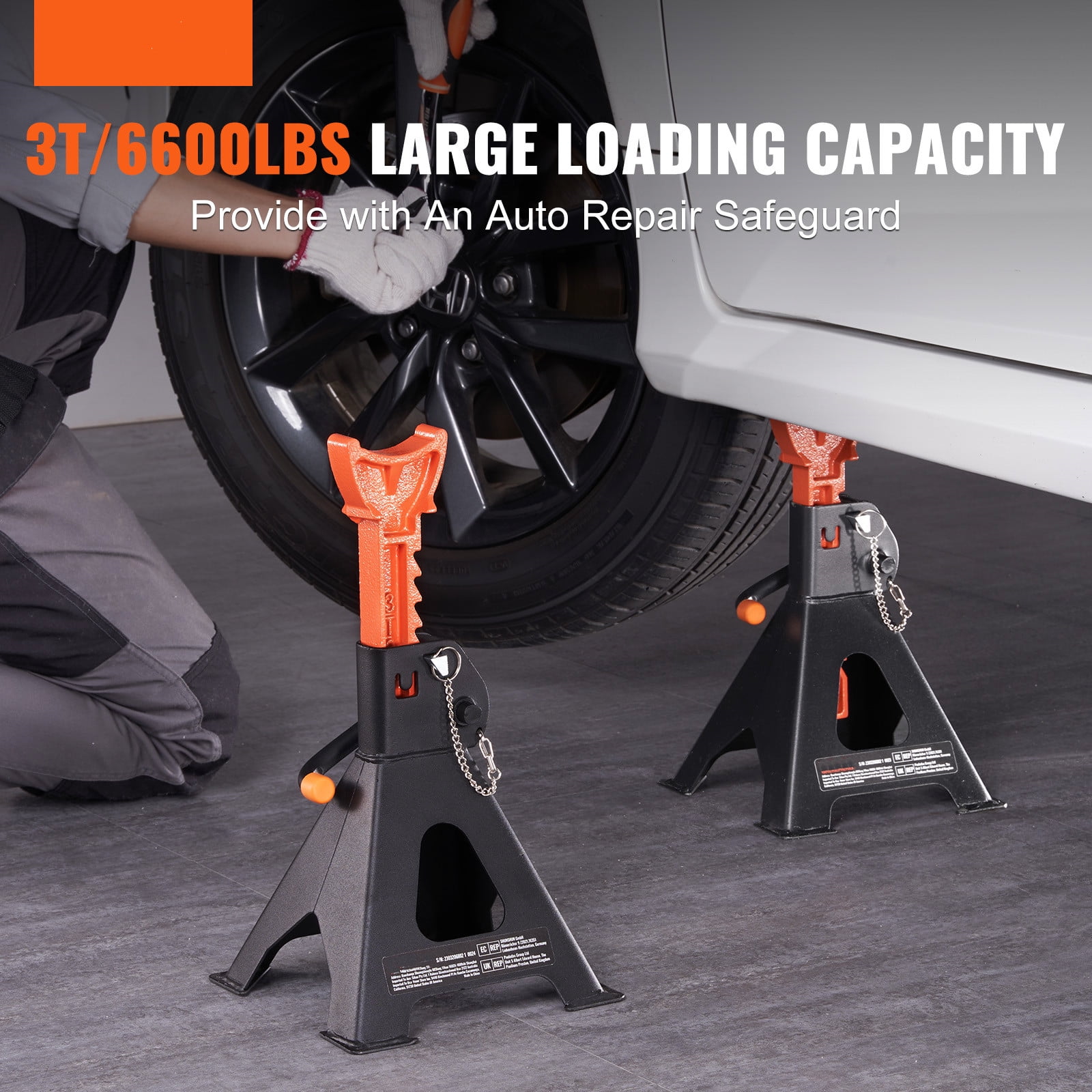 VEVOR Jack Stand 3T (6,000 lbs) Capacity Steel Adjustable 10.8in-16.3in Low Profile Auto Car Jack Stands with Metal Latch for SUV MPV Sedan 1 Pair