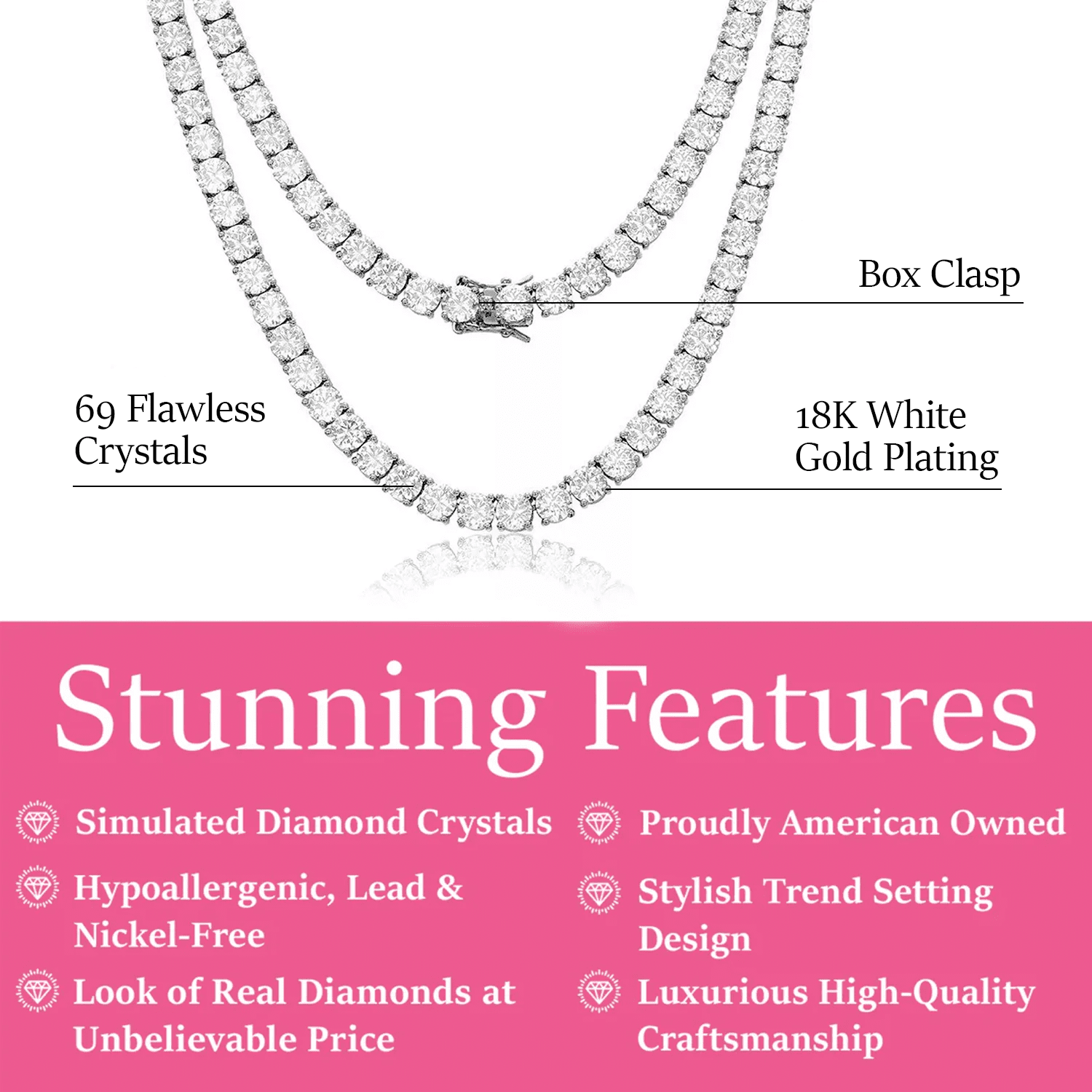 Cate & Chloe Priscilla 18k White Gold Plated Necklace with Simulated Diamond Crystals for Women