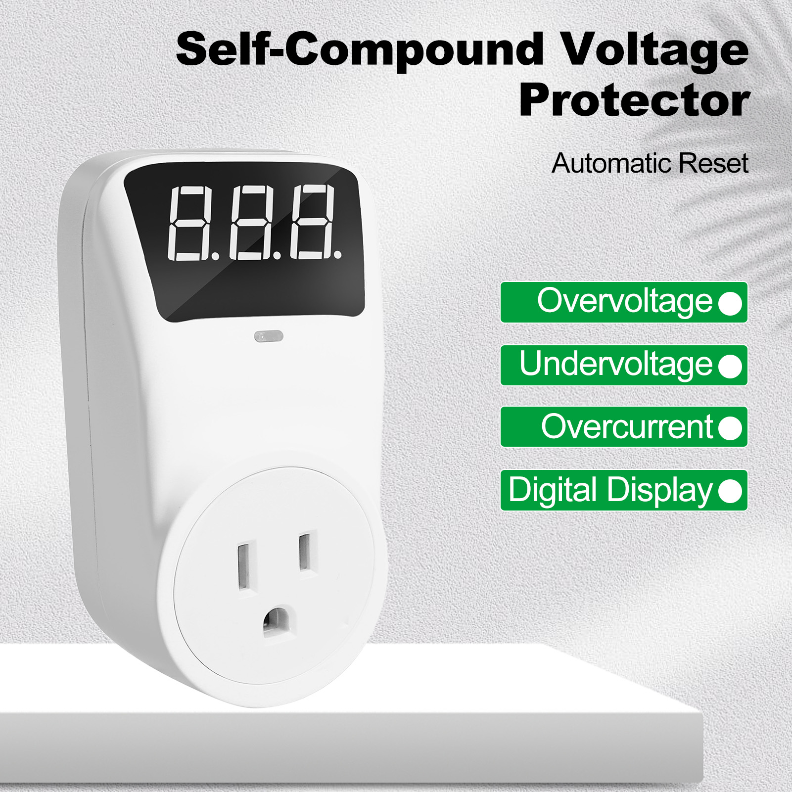 Digital Automatic Voltage Protector Socket 110V 16A LCD Display Power Surge Protector Socket Overcurrent Voltage Relay Protector Outlet