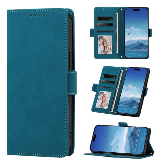 Phone Case for Samsung Galaxy A25 5G, Shockproof PU Leather Case with Card Slots Kickstand Magnetic Flip Wallet Protective Cover, Blue