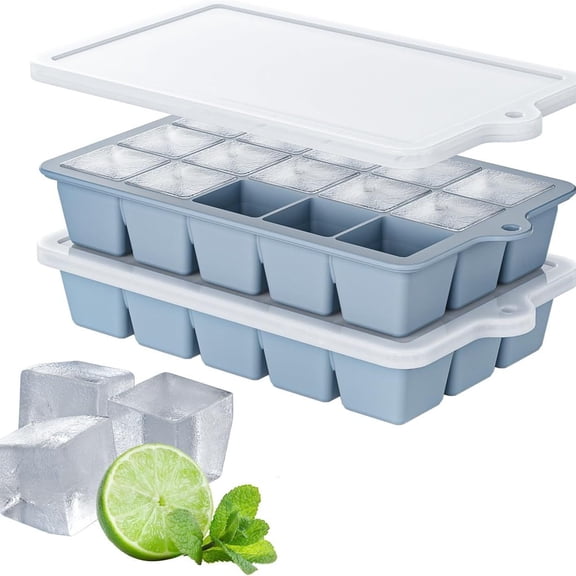 Silicone Ice Cube Trays with Lid Easy Release , Reusable and Stackable Ice Trays for Freezer for Cocktail, Whiskey