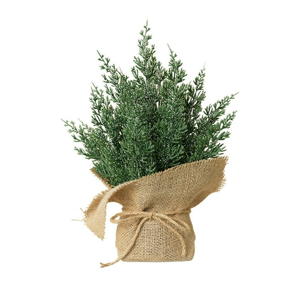 Christmas Tabletop Mini Tree 13" Green Xmas Pine Tree Christmas Decor with Burlap Pots for Home Indoor for Home Miniature Trees with Linen Base for Dining Table Kitchen Desk Home
