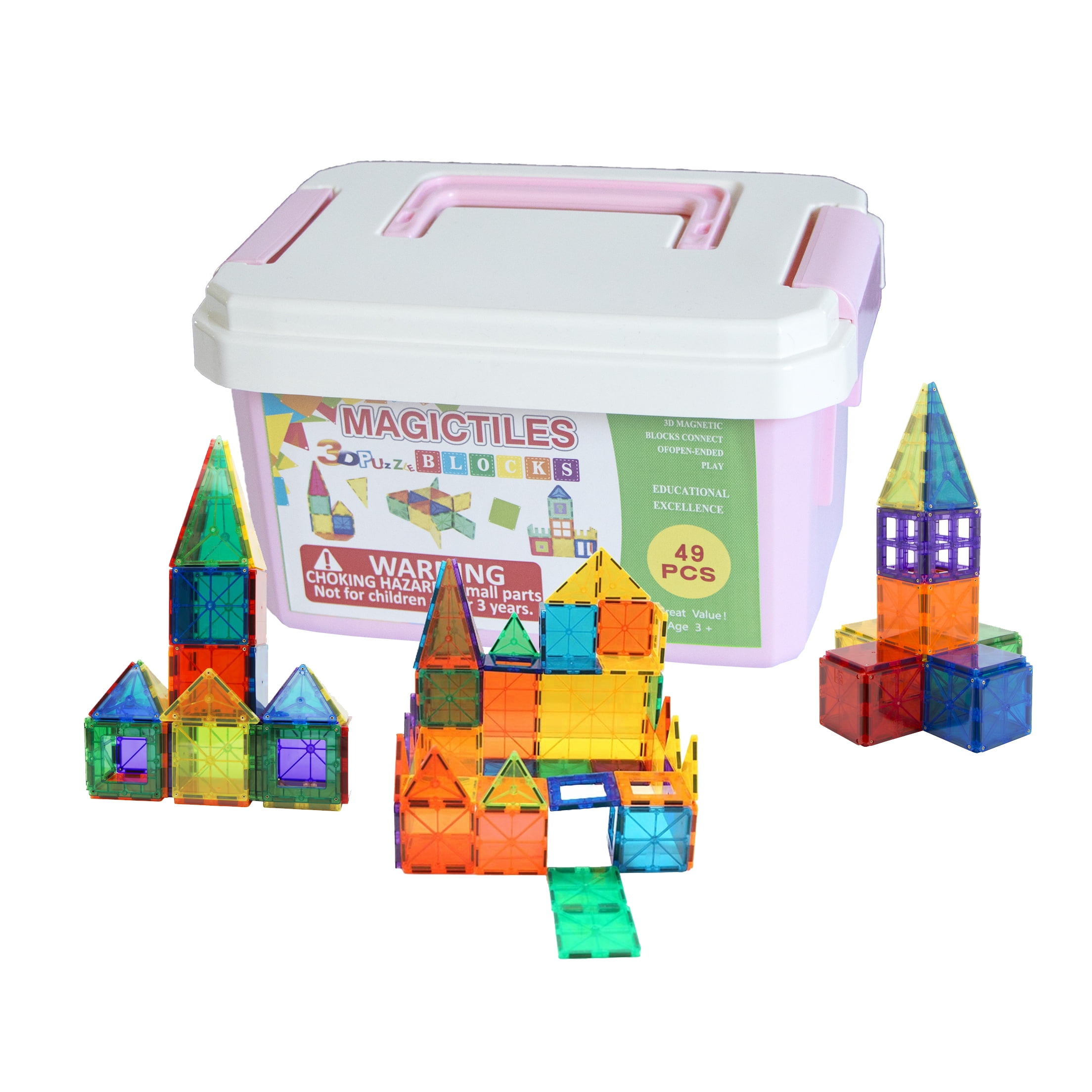 Zunammy 49 Piece Magnetic Tiles Set, Pink Storage Case - Walmart.com