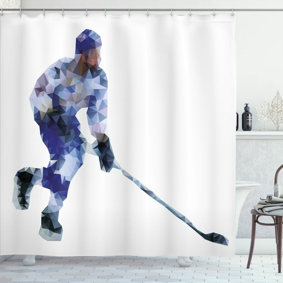 Ambesonne Modern Shower Curtain, Hockey Player Triangles, 69"Wx70"L, Blue Purplegrey Black