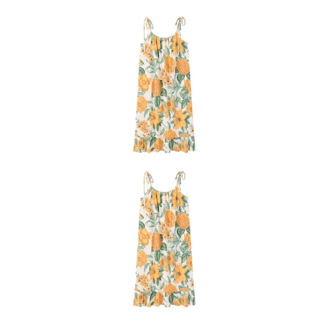 Camisón de verano Sonducket para mujer, vestido de noche de algodón estampado, minivestidos holgados sin mangas, amarillo azulado L 2piezas