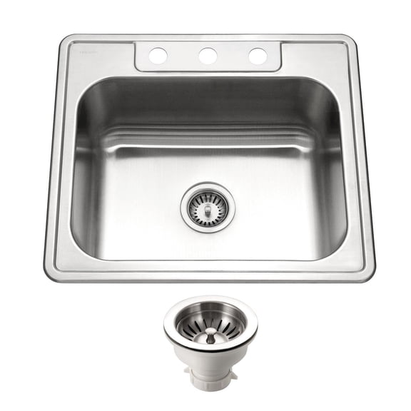 Houzer Glowtone 25 inch Stainless Steel Drop-in Topmount 4-hole Single Bowl 9 inch Deep Kitchen Sink with Strainer - 2522-9BS4-C