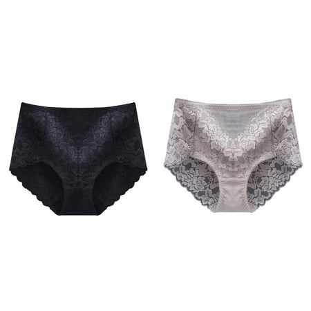 Lojoutye 2 Pack(Black 1PCS & Grey 1PCS) Multipack Surprise Underwear Pack for Women Women s Mid High Waist Eatable Panties Lace Panties Seamless Brief Briefs