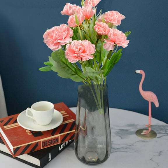 Artificial Carnation Flowers | 5 Stems with 10 Blooms | Purple Pink White Red | Plastic Home Decor | Indoor Outdoor Arrangements