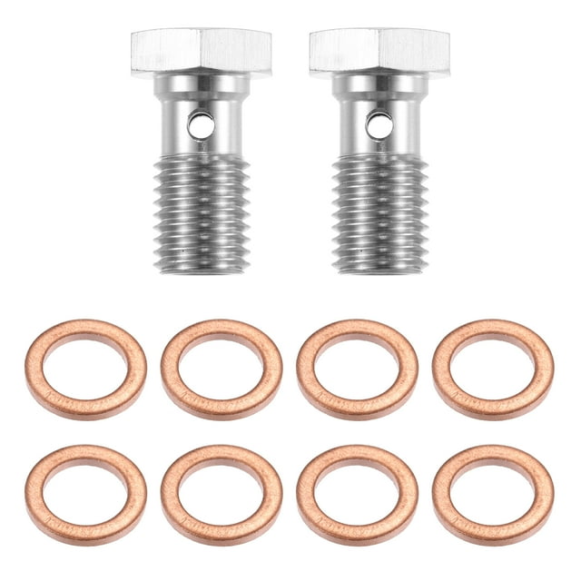 Unique Bargains 2pcs M10x1.25 Thread Turbo Brake Line Banjo Bolt with Copper Washers Single Banjo Bolt 20mm Length