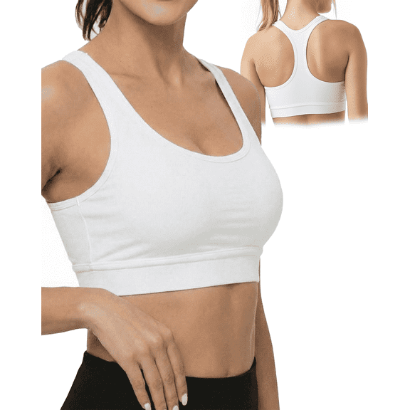 SOMER Sports Bras for Women, Wireless High Impact Support Workout Bra, Comfortable Padded Fitness Gym Running Sports Bra, White
