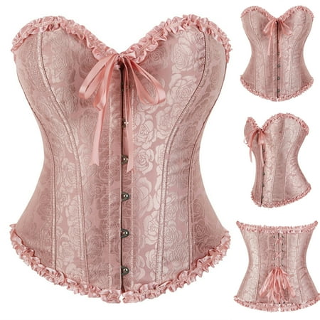 Dazajoo 2024 Corset Tops for Women Renaissance Steampunk Gothic Corset Breasted Outerwear Bodysuit Holiday Party Going Out Tight Top Prime By Hour Pink S