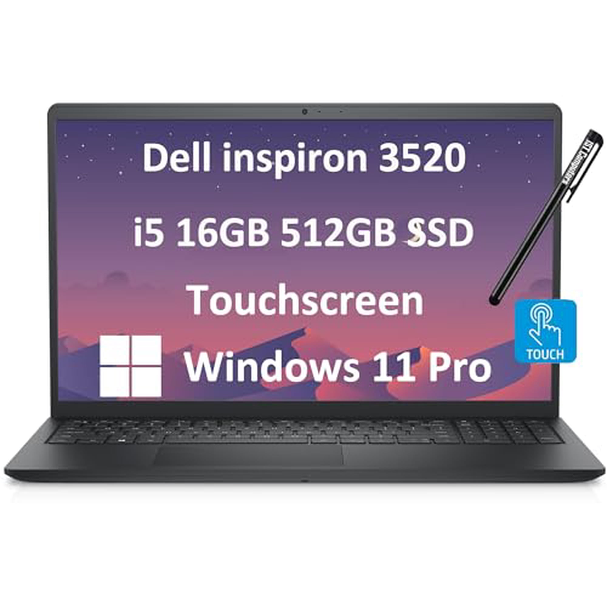 Dell Inspiron 15 15.6" Business Laptop (15.6" FHD Touchscreen IPS, Intel Core i5-1155G7, 16GB RAM, 512GB SSD) Numeric Keypad, Narrow-Bezel, Webcam, 2024 Inspiron 3000 3520, Win 11 Pro, Carbon Black