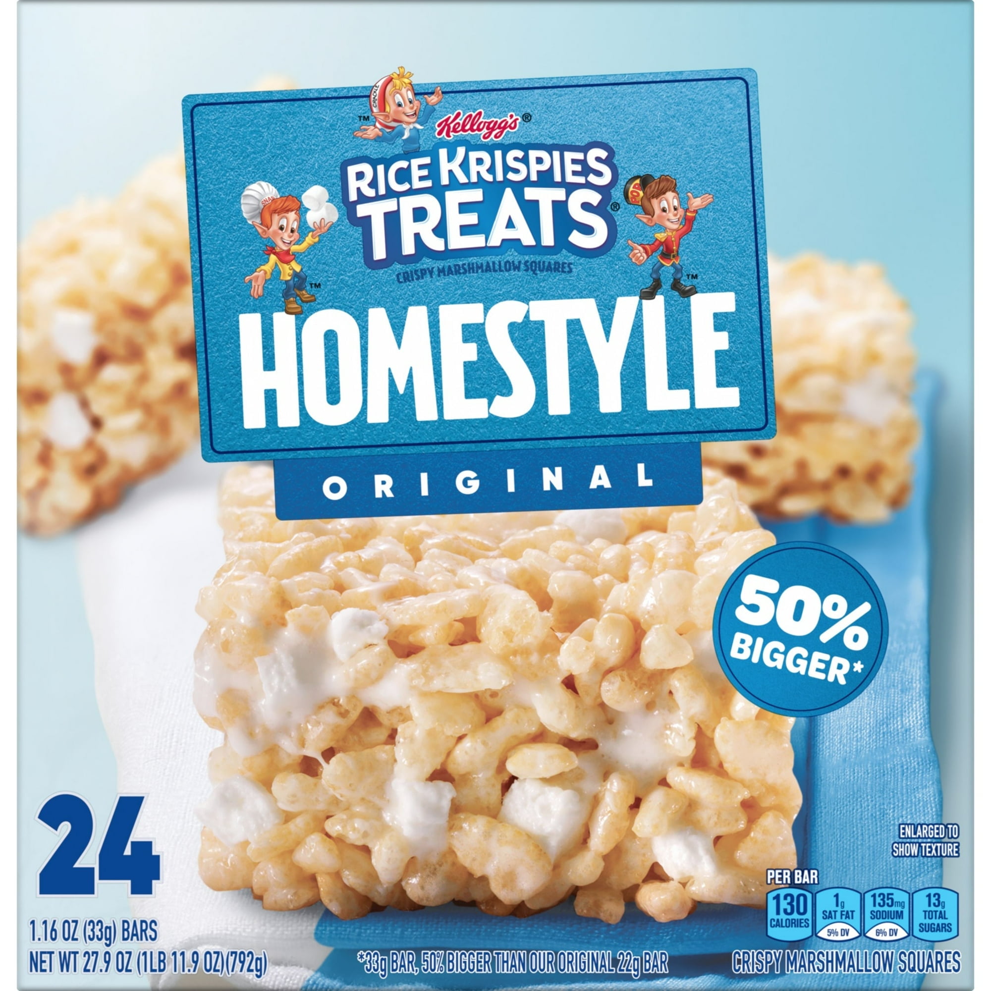 Rice Krispies Treats Homestyle Original Chewy Crispy Marshmallow Squares, Kids Snacks, 27.9 oz, 24 Count