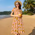 thumbnail image 4 of Salouo Plaid Sunflower for Women's Short Sleeve Summer Dress, Pleated Loose Swing Knee Length Dresses with Pockets, 4 of 6
