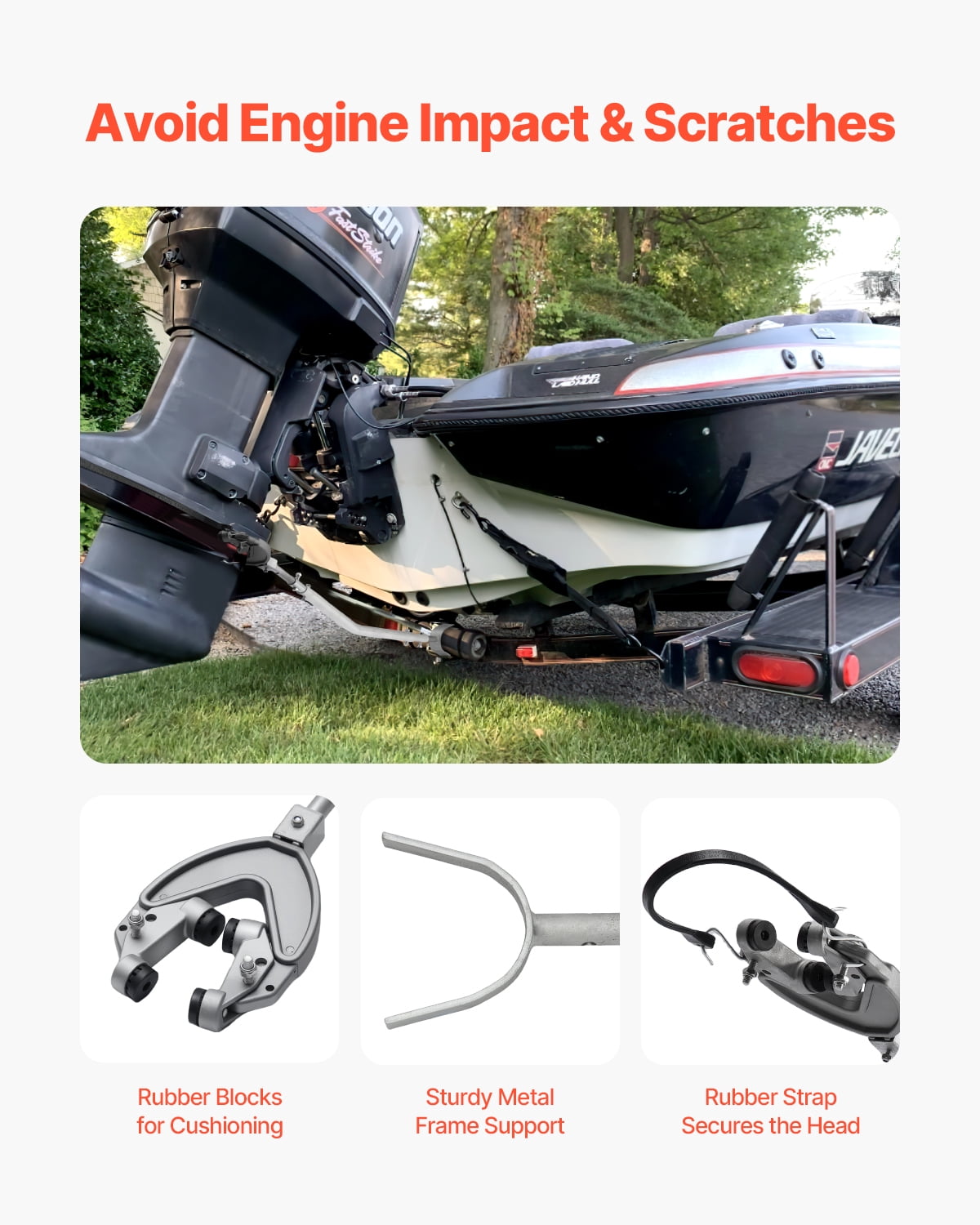 VEVOR Transom Saver,26.9-62.2 in, Adjustable Boat Transom Saver with Heavy-Duty Head, Corrosion-Resistant Easy-to-Install Transom Savers for Less Than 150 HP Outboard Motor , Fit for Roller & Trailer