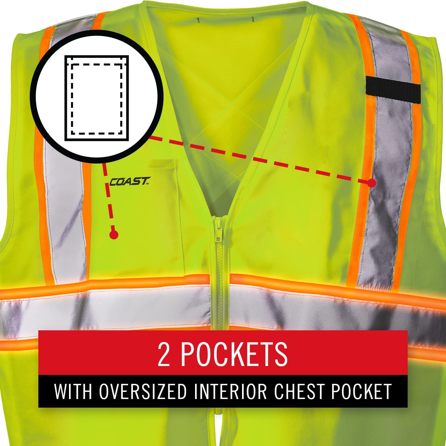 Coast SV375 High-Vis Rechargeable Lighted Safety Vest with COAST-Patented CIRCLIGHT 360 Safety Technology, 2 Large Pockets, XL