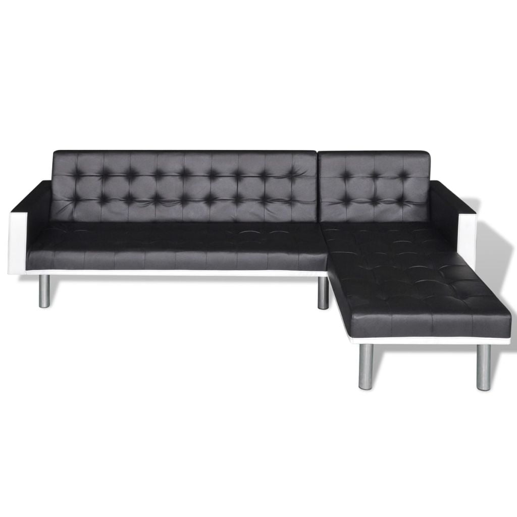Kepooman Modern L-Shaped Artificial Leather Convertible Sectional Sofa Bed for Living Room, Black Kepooman Modern L-Shaped Artificial Leather Convertible Sectional Sofa Bed for Living Room, Black
