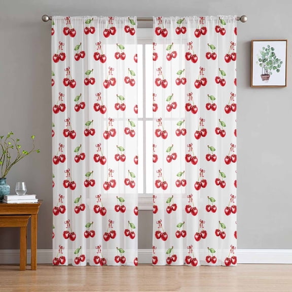 Cherry Farmhouse Sheer Curtains 84 Inches Long 2 Panels Set, Window Sheer Curtains for Living Room/Bedroom, Pastoral Botanical Watercolor Light Filtering Rod Pocket Curtain 52'' x 84'' x 2