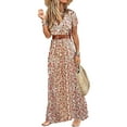 thumbnail image 1 of Capreze Women Boho  Maxi Dresses Loose Side Slit Long Dress A-line V Neck Wrap Skirt Summer Beach Short Sleeve Sundress Red White M, 1 of 2