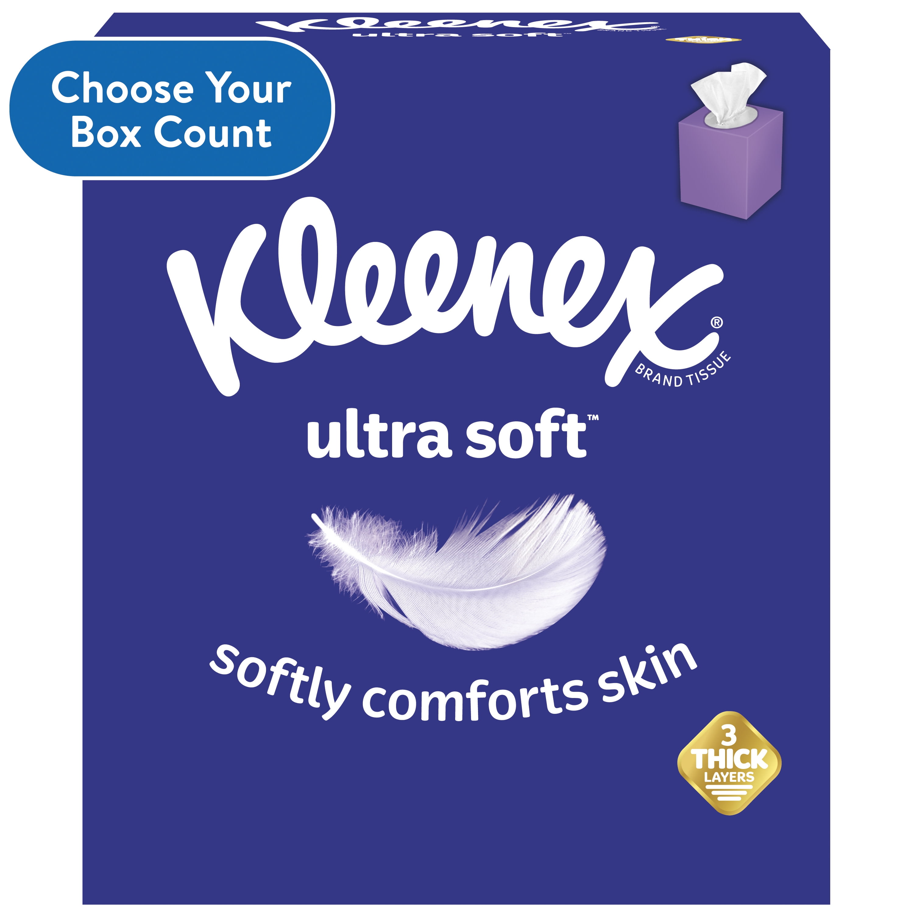 Kleenex Ultra Soft Facial Tissues, 2 Cube Boxes (120 Total Tissues)