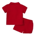 thumbnail image 4 of CUZIBR Boys Kids Baby Summer Short Outfits Short Sleeve Solid Color Button Down Lapel Shirts Blouse And Shorts Casual Two Piece Playwear Fashion Soft Relaxed Fit Sets Trendy Clothes,Red,3-4 Years, 4 of 8