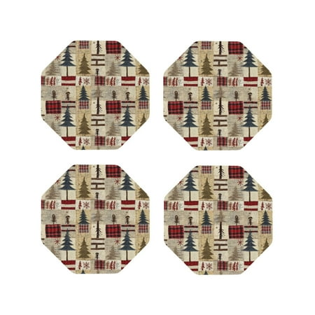 

Matuu Rustic Plaid Forest Lodge for Cup Coasters Set of 4 Leather Coasters Desk Coasters for Office Measures 4” x 4”-Octagon