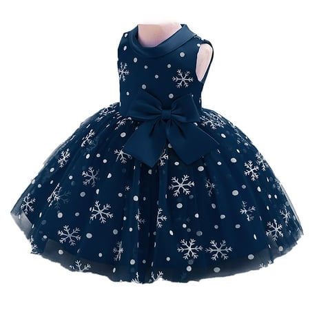 

Zhuashum Dress For Girls 1-2 Years Toddler Sleeveless Off Shoulder Christmas Party Formal Dress Solid Color Baby Pageant Snowflake Bowknot Dresses Fashion Playsuit Bu2
