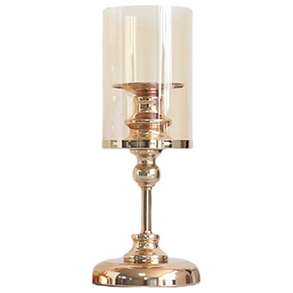 Crystal Candle Holder with Glass Windshield Gold Metal Base for Dining Table, Luxury Hurricane Candlestick for Wedding Centerpieces Home Decor, 1X Vintage Candlestick