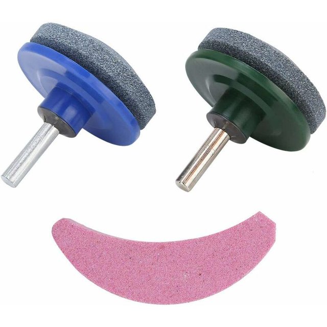 Afilador de cuchillas de 3 piezas, herramienta de pulido para cortacésped, afilador de cuchillas con material de esmeril para cortacéspedes, taladros, cortacéspedes, hoces, uso