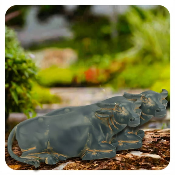 ICERUN 2Pcs Garden Statues,Resin Lying Buffalo Sculpture Garden Art,Natural Texture Yard Decorations Outdoor,Style1