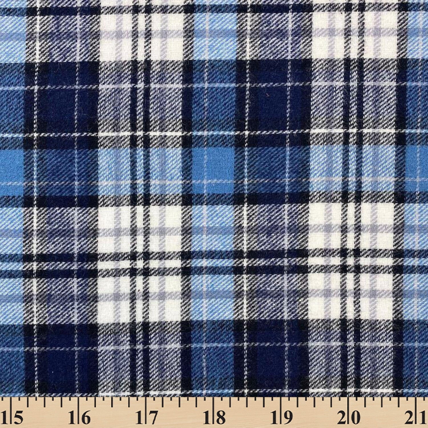 Flannel Brushed Hypoallergenic Cotton Tartan Plaid Geometric Simon Yarn Dyed Fabric By The Yard For Sewing Apparel, Accessories, & Décor - Navy Blue / White (10 Yards)