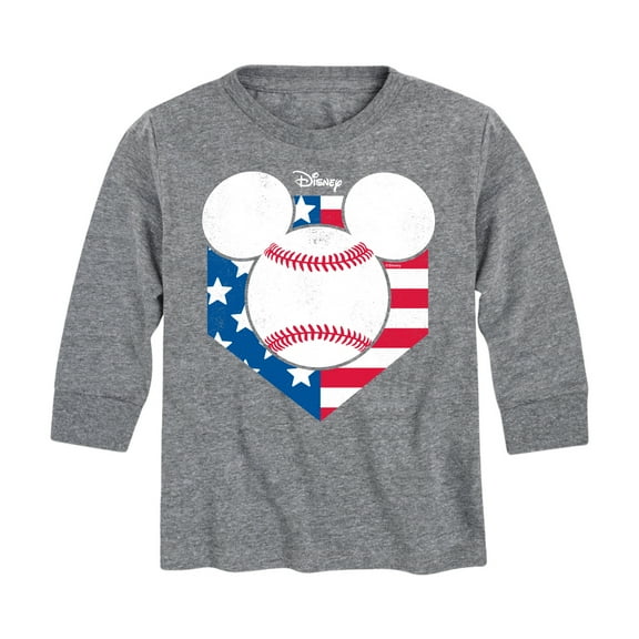 Disney - Americana - Mickey Baseball Flag Diamond - Toddler And Youth Long Sleeve Graphic T-Shirt